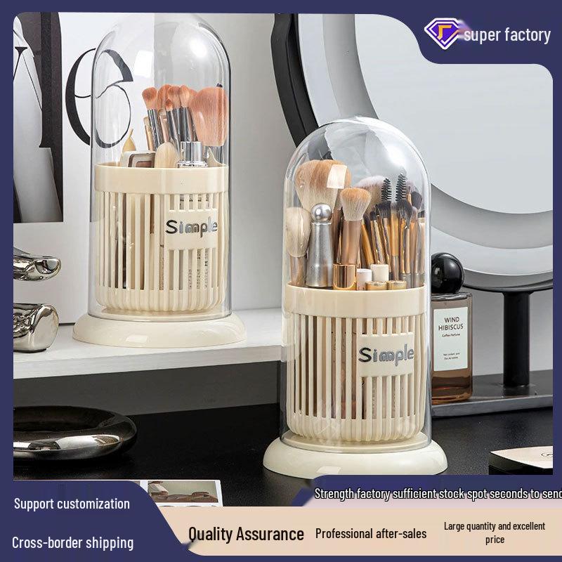 Rotating Makeup Storage Tube: Dustproof Vanity Organizer with Lid for Lipstick, Eyeshadow Brushes & Eyebrow Pencils