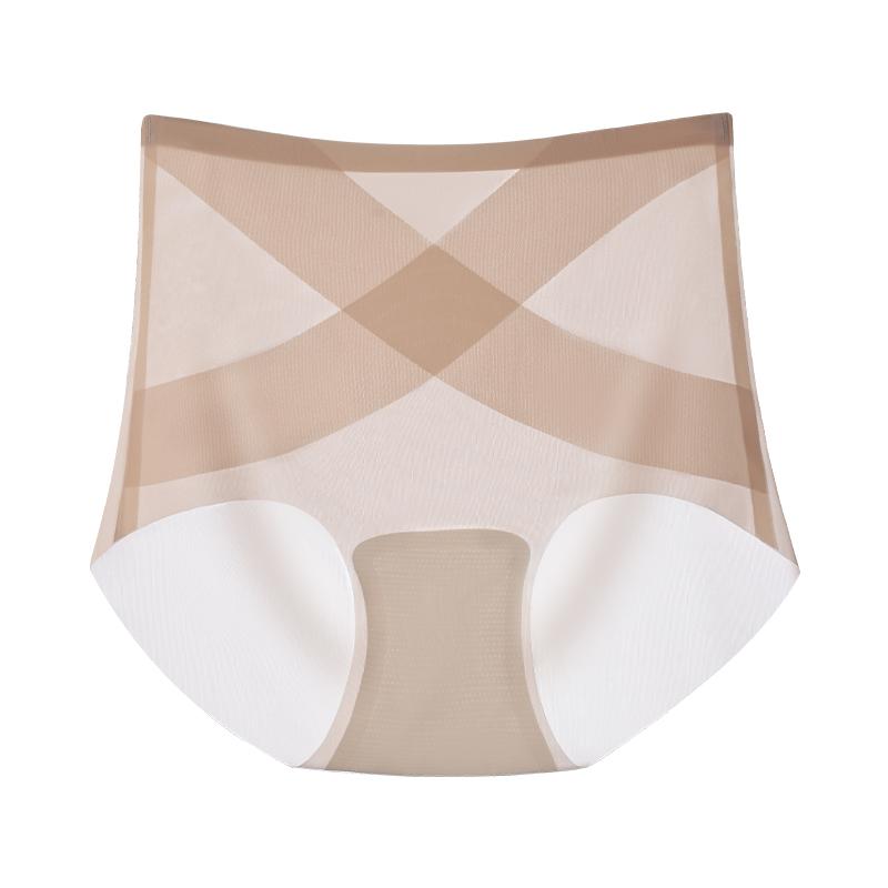 

Утягивающее нижнее белье с высокой талией, бесшовные женские трусики из ледяного шелка, женские трусики, бесследные трусы, корректирующее женское белье XXL бежевый