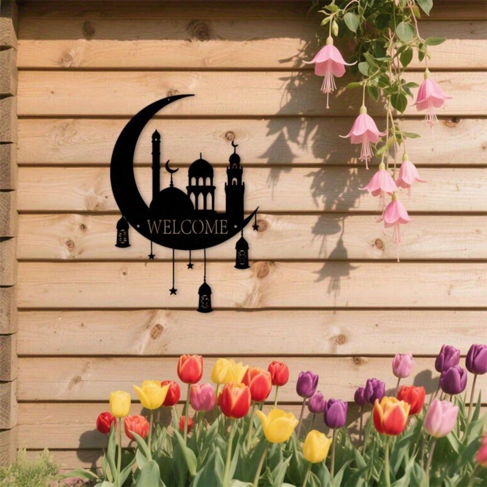 Islamic Crescent Moon Metal Wall Art Black Outdoor Indoor Decor Ramadan Gift