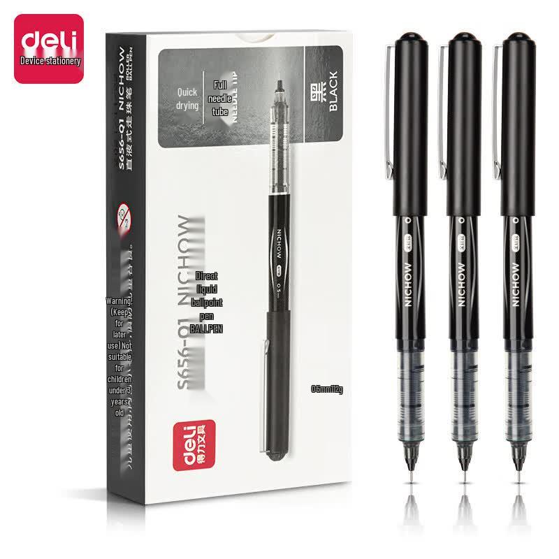 Deli S656-Q1 0.5mm Black Direct Liquid Rollerball Gel Pen, 2-Box Pack