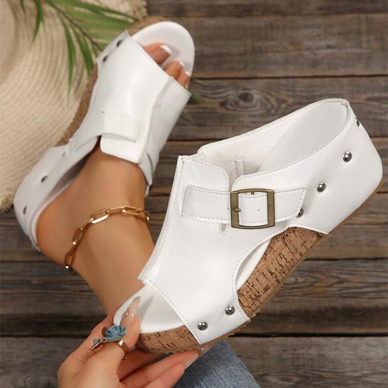 Fashion Outdoor Adjustable Strap Platform Sandals Women Summer Rivet Solid Wedges Women'sandals Slip-on Walking Sandles Woman
