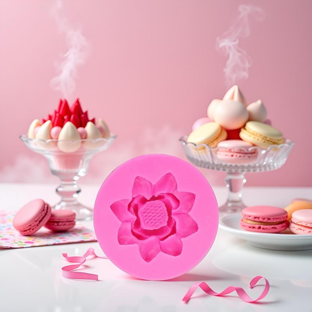 Pink 3D Flower Lotus Silicone Mold for DIY Cupcake Cake Topper Decoration Jelly Shots Fondant Mold Crystal Handmade Ice Cream Soap Mould Candy Making