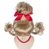 Anime Cosplay High-Top Blonde Wig with Bow Braid Christmas Synthetic Hair for Women Party Costume Accessory
