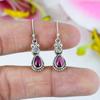 Natural Garnet, Moonstone Gemstone 925 Solid Sterling Silver Earring 1.5" K5o47