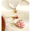 Summer Marine Style Matching Necklace Earrings Set With Seashells Pendant And Coral Accents For Women