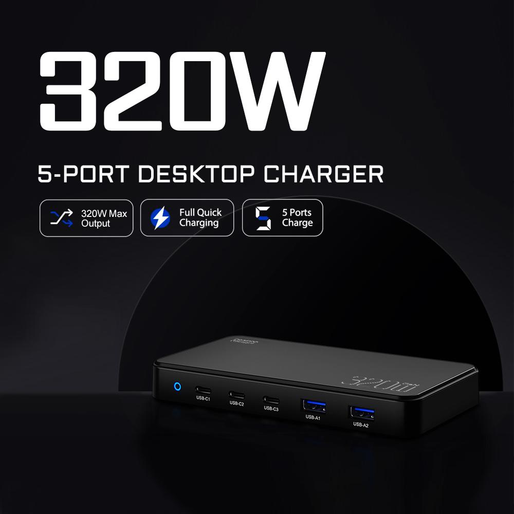 120W PD3.0 GaN USB-C Charger Station for Cellphones, 5-port Fast Charging Hub, Smart Multiple Adapter Device for Iphone Ect