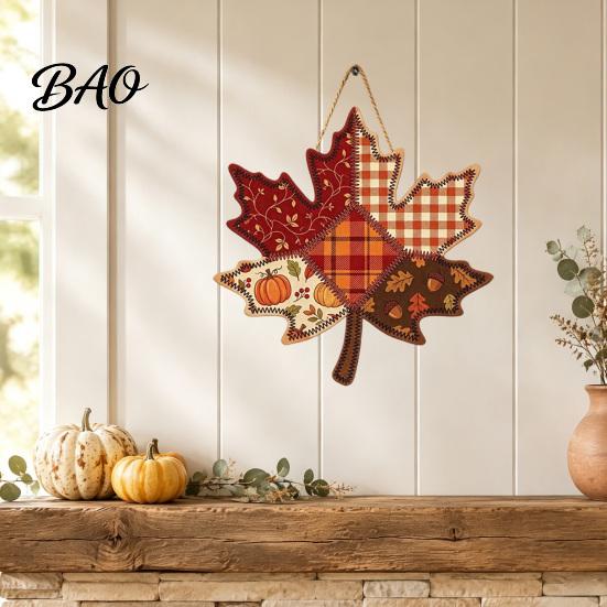 Indoor Outdoor Wall Hanging Vintage Patchwork Wooden Sign, Rustic Country Style Decor Holiday Gift for Home with Hemp Rope Door Fireplace, Autumn