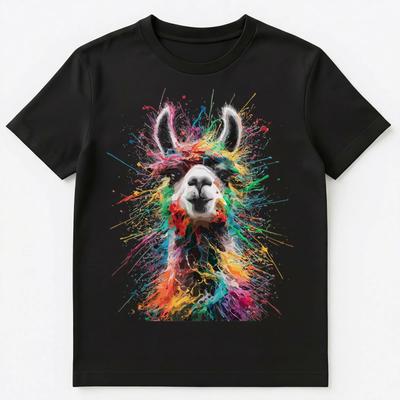 Buntes Farbspritzer Alpaka Kunst Grafik Unisex T-Shirt Tops T-Shirts Unisex