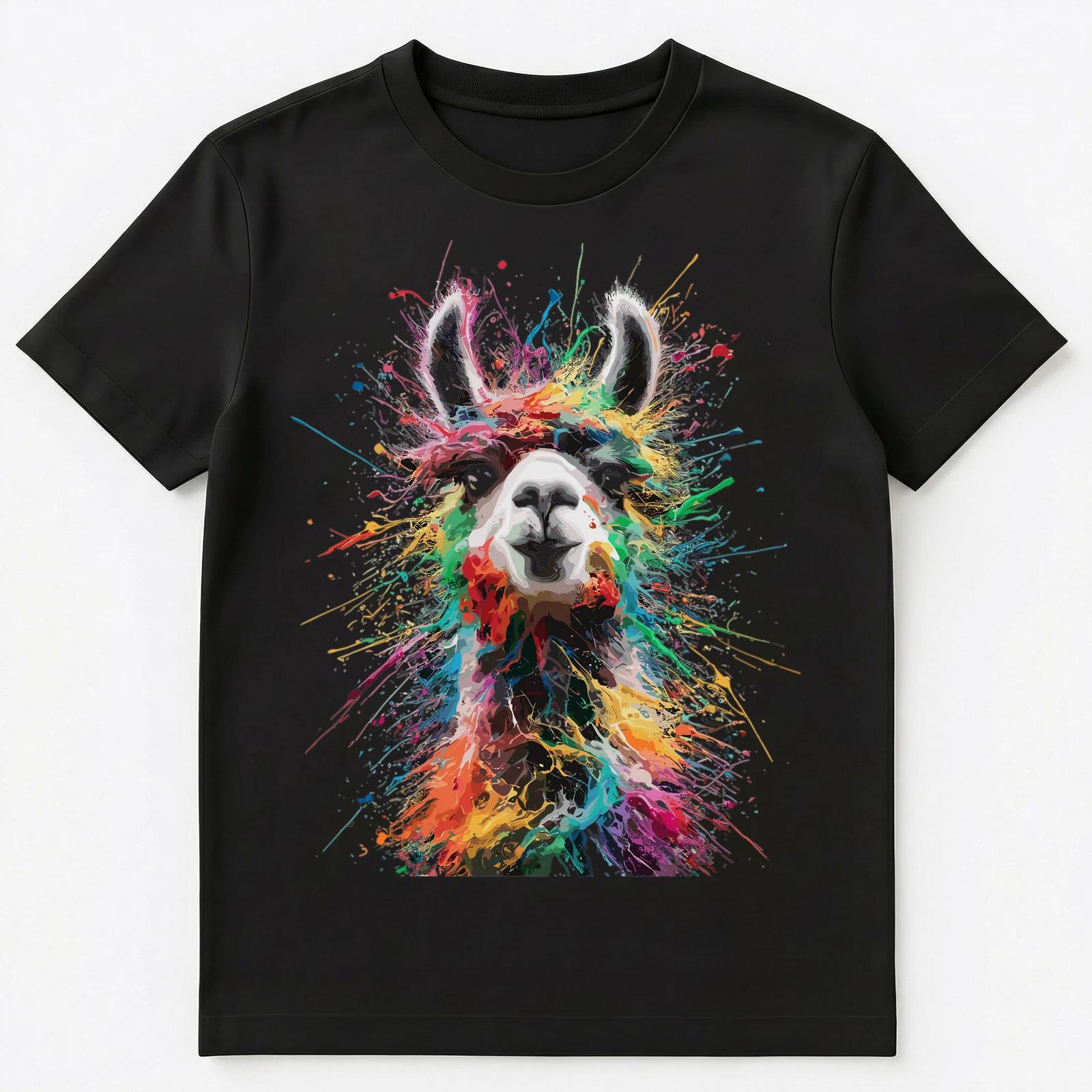 

Colorful Paint Splash Alpaca Art Graphic Unisex T-Shirt 4XL