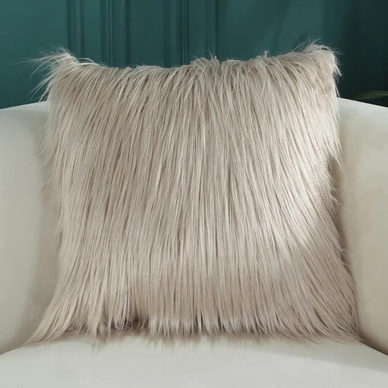 

Autumn Winter Soft Plush Pillow Cover Sofa Backrest Home Office Faux Wool Cushion Cover Fashion Candy Color Pillow Cases 45x45CM 450*450mm хаки