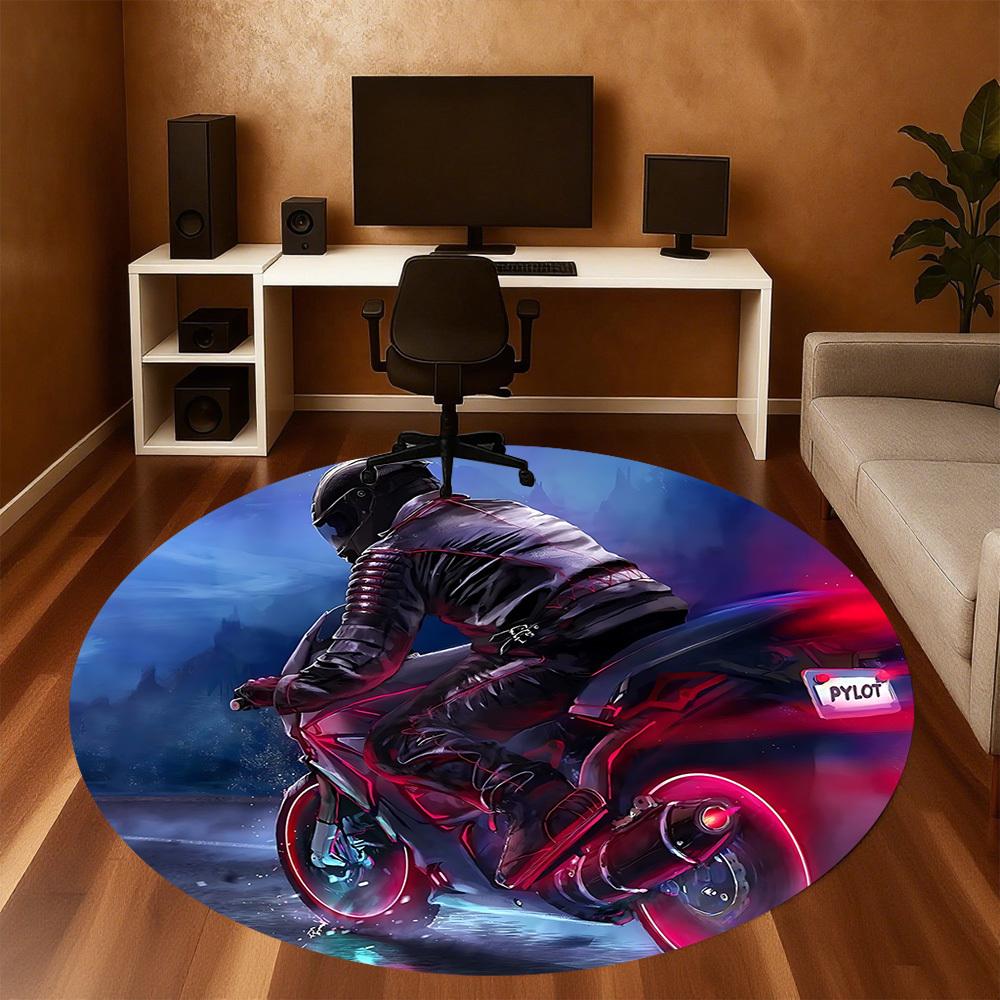 1pc Motorcycle Pilot Round Chair Mat Area Rug - Non-Slip, Floor Mat for Office, Bedroom, and Indoor Decor C1125265
