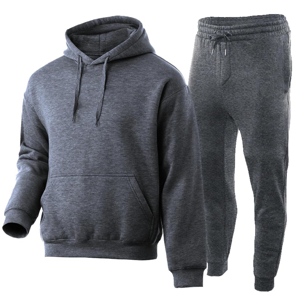 Herren- und Damen einfarbige lässige Fleece warme Kapuzen-Sweatshirts mit Kordelzugbündchen, Sweatshirts und Sweatpants, Sport 2-teiliges Set