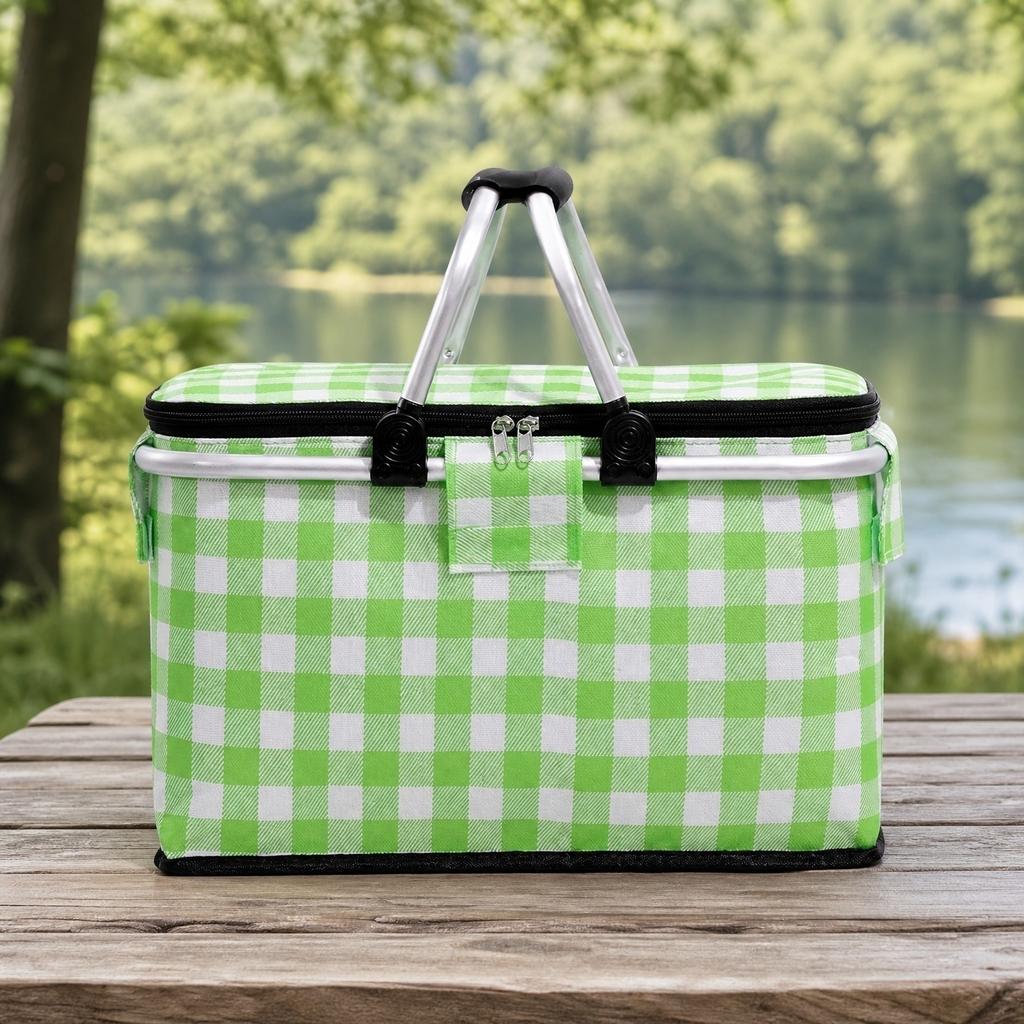 Oxford Fabric Portable Picnic Basket with Handle Foldable Insulated Cooler Bag for Outdoor Camping Storage and Grocery Shopping