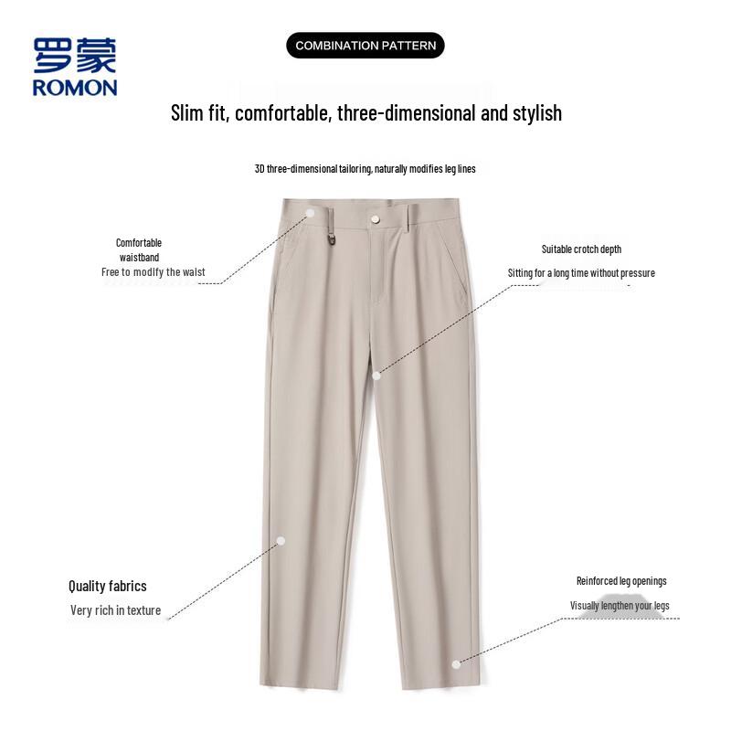 Romon Men's Summer Ice Silk Straight Business Casual Pants