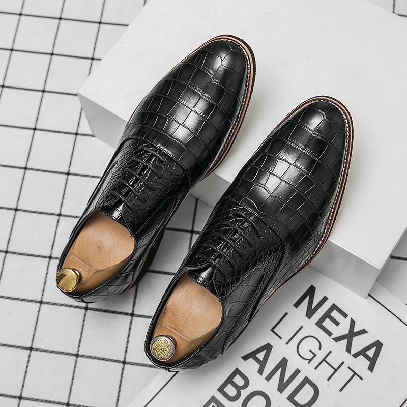 Men's Low-top Lace-up Wedding Shoes Large Size New Fashion Business Casual Trendy Shoes Retro British Leather Shoes