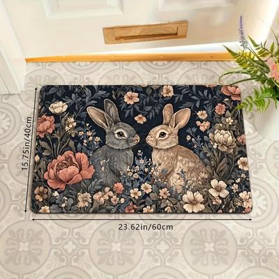 1Pcs Anti Fatigue Kitchen Rugs  Easter Bunny Print Waterproof Non-Slip Thick Cushioned Kitchen Mat Heavy Duty Comfort Standing Mat for Kitchen