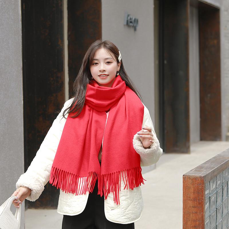 White Cashmere Scarf: Thickened, Solid Color, Versatile for Women & Men, Perfect for Autumn & Winter