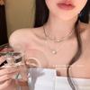 Sweet Cool Babes Summer Double Pearl Necklace Broken Silver Collarbone Chain