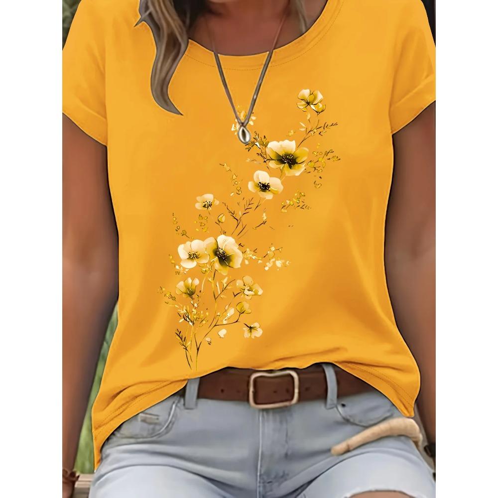 T-shirt da Donna con Ramo Floreale Viola - Grafica Delicata di Fiori ad Acquerello, Top Casual Viola Chiaro
