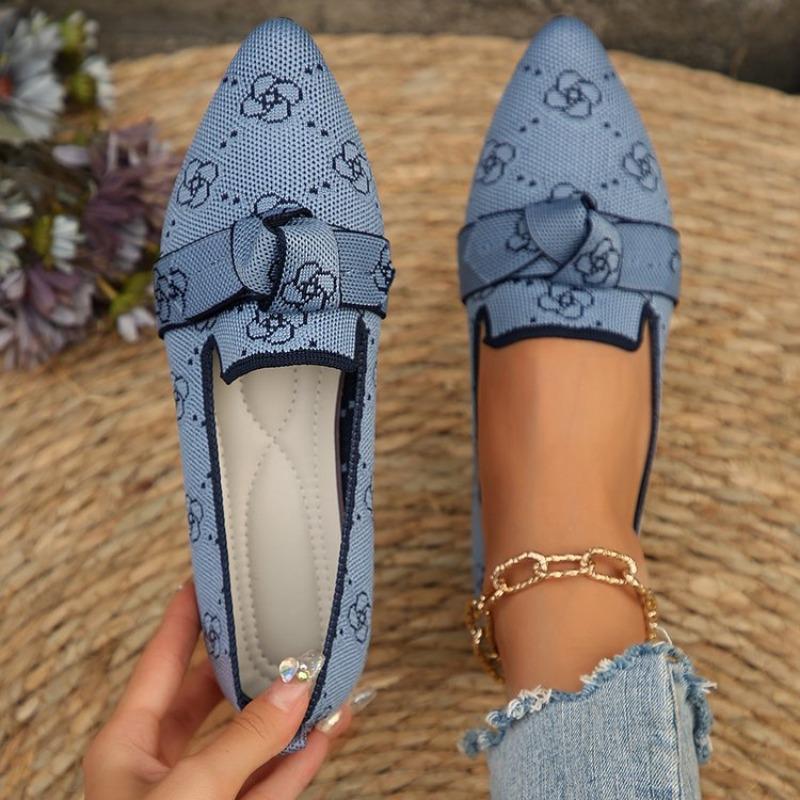 Women's Pointed Toe Flying Woven Loafers, Bow Decor Slim Fit Flat Shoes, Casual Slip On Daily Ladies Single Shoes