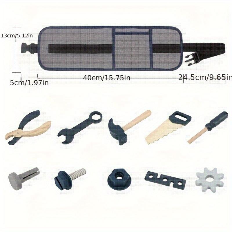 Kids Pretend Play Toy Tool Role Playing Wooden Simulation Repairman Waist Bag Set