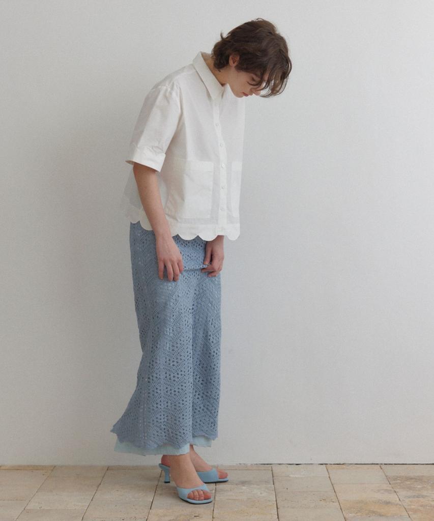 Okuka Crochet Knit Long Skirt - Deep Sky