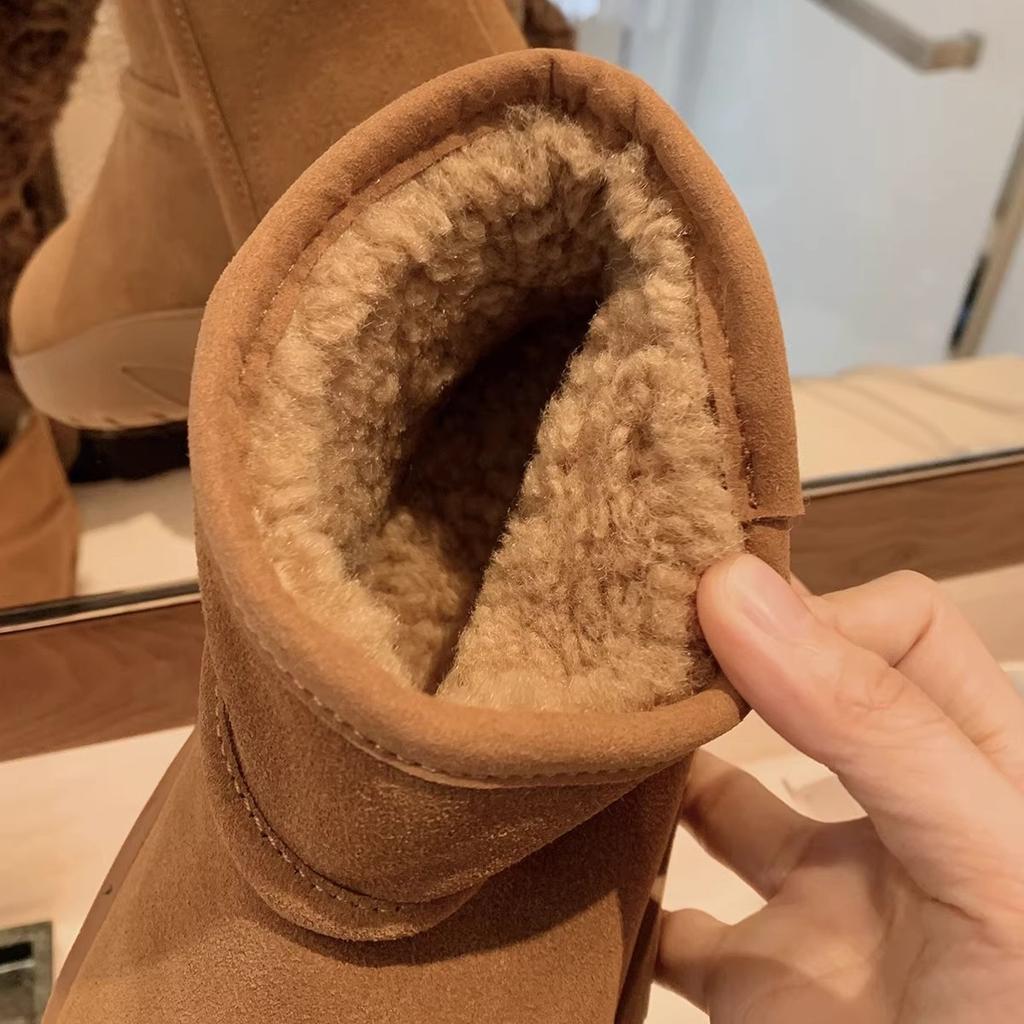 Integrated Fur~ Round Head Thick Sole Warm Cotton Shoes Age-reducing Piled Thickened Short Snow Boots Women's Autumn and Winter Anti-cold
