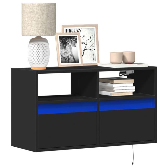 VidaXL Meuble TV mural avec lumières LED noir 80x31x45 cm 852328
