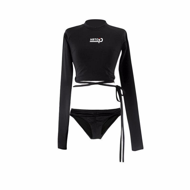 Korean Ins Swimsuit Women's Summer Long-sleeved Conservative Surf Suit High Waist Triangle Student Sports Hot Spring Wetsuit Swimsuit