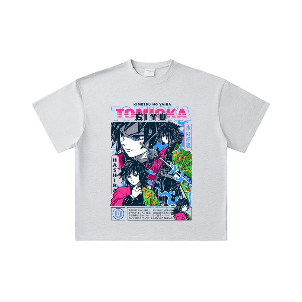 260 GSM Double Yarn 32 Count 100% Cotton Demon Slayer V10 Tomioka Print Unisex Heavy Cotton T Shirt