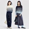 GIORDANO Women's Retro Striped Knit Sweater with Shoulder Buttons