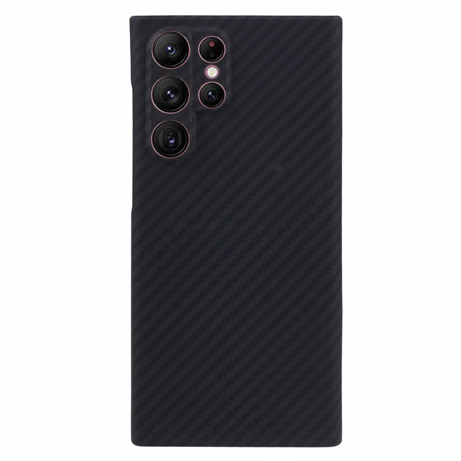 

For Samsung Galaxy S22 Ultra 5G Case Slim-Fit 1500D Coarse Texture Aramid Fiber Phone Protector (Precise Cutout) Black