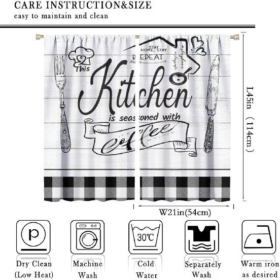 Farmhouse Rustic Kitchen Curtains, Vintage Fork Spoon Barn Rustic Plank Cafe Curtains Home Living Room Bedroom Blackout Curtains 2 Panels 42x45