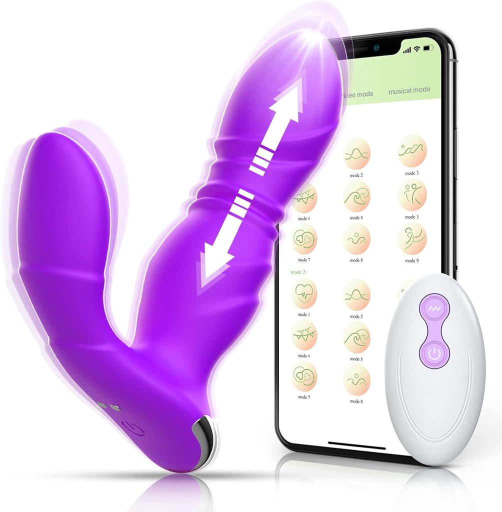 Wearable Thrusting Dildo for Women - App & Remote Control Vibrator, 9 Modes Double-Ended Clitoral Vibration Adult Toy