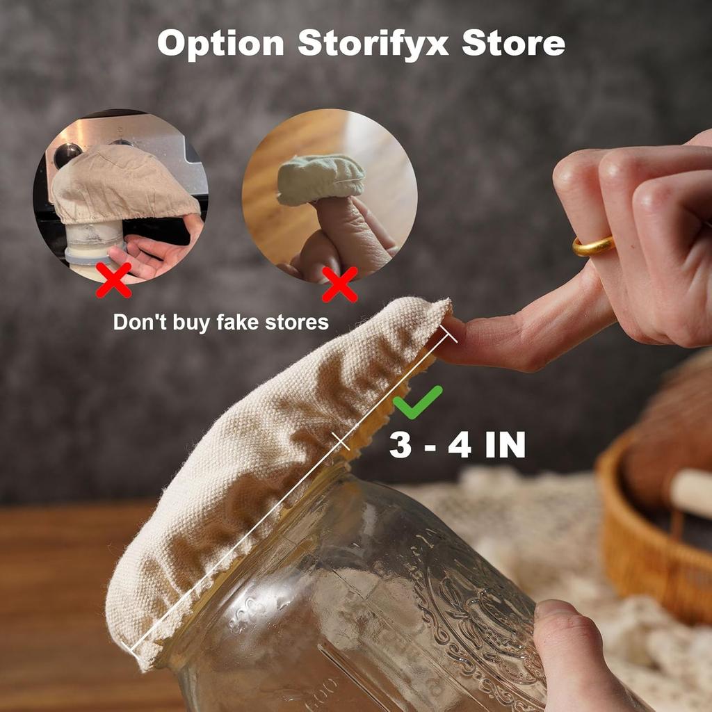 Cloth Covers for Sourdough Starter Jars Or Kombucha Kefir Fermentation Cheese Fabric Lids, Fit Jars Mouth from 3-4 Inch, 5 Pack