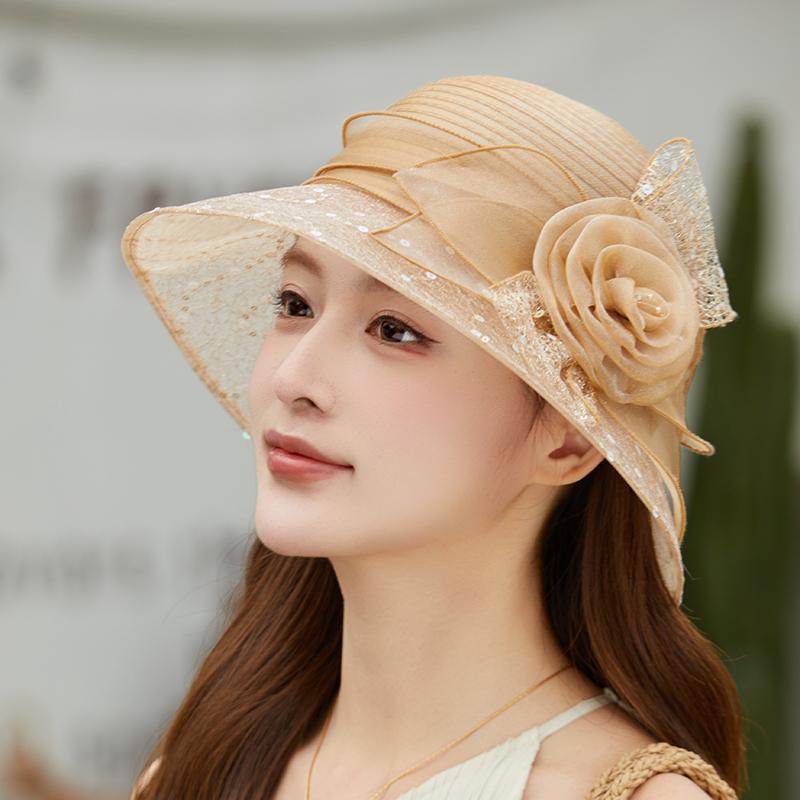 Summer Fashion Flowers Fascinator Hats Wide Brim Party Church Hat For Women Elegant Fedora Ladies Kentucky Derby Cap