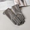 Women's Ladies Elegant Real Leather Wool Lining Winter Goat Skin Classical Touch Screen Casual Riding Warm Short Gloves