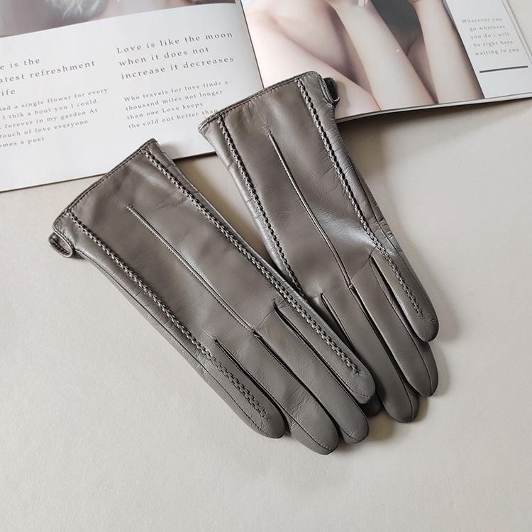 Women's Ladies Elegant Real Leather Wool Lining Winter Goat Skin Classical Touch Screen Casual Riding Warm Short Gloves