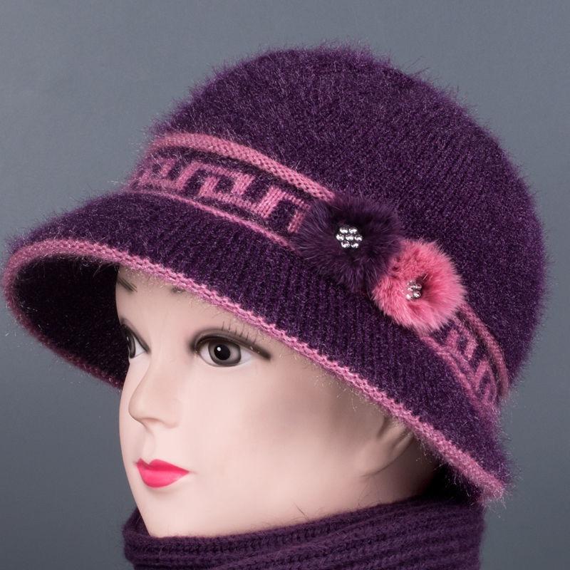 Old lady hat autumn and winter fleece basin hat women's warm knitted hat mother fashion wool hat cotton hat