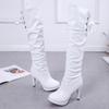 Fashion Women Over The Knee Boots High Heels Patent Leather Solid Pointed Toe Stiletto Lace UP Sapatos Femininos Botas Para Mujer Size40
