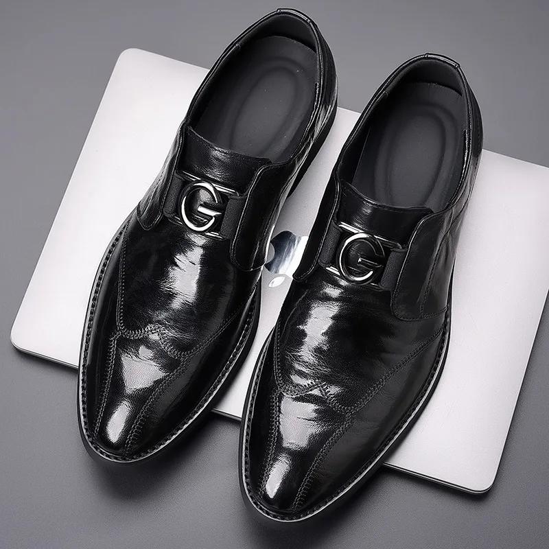 

FashionFirst Layer Sheepskin Business Dress Shoes for Men Retro British Leather Men s Luxury Shoes Fashion Spring Autumn Male Shoes 38 чёрный