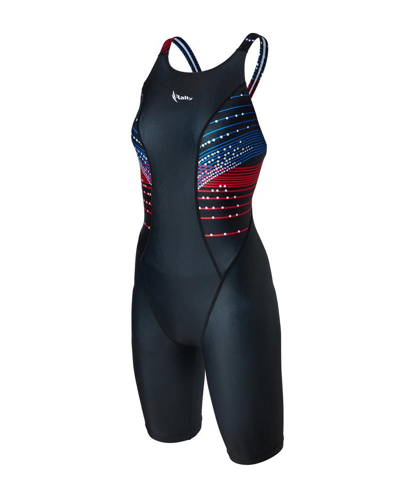 Laelliseupocheu [Rslh400 Blk] Taegeuk Stripe 5-Part Half-Body X-Back Swimsuit Black