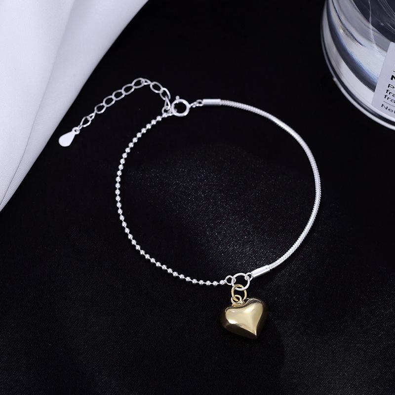 

Браслет Love с сердечками и бусинами из серебра 925 пробы — простой и стильный дизайн BRS352 жёлтый/серебряный