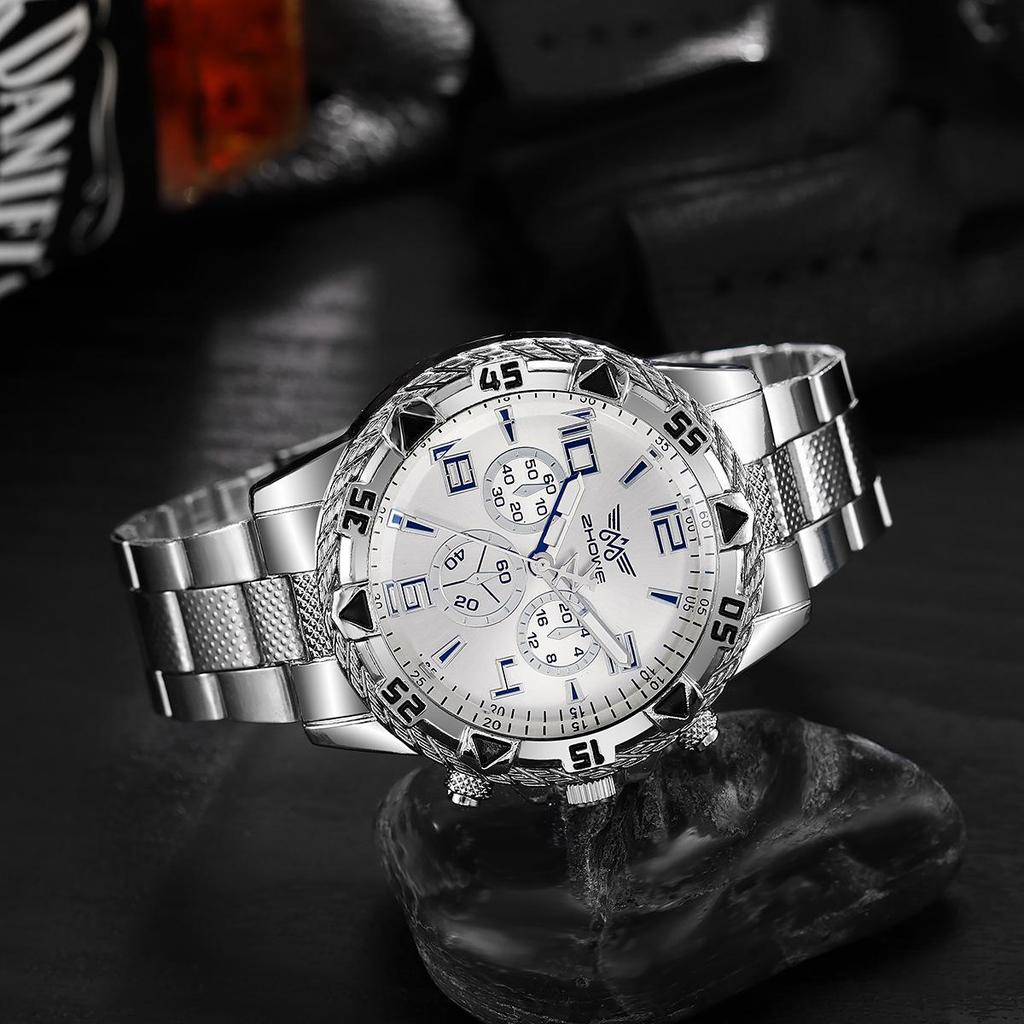 2023 Trendy Men's Casual Alloy Watch with Faux Chronograph and Steel Band