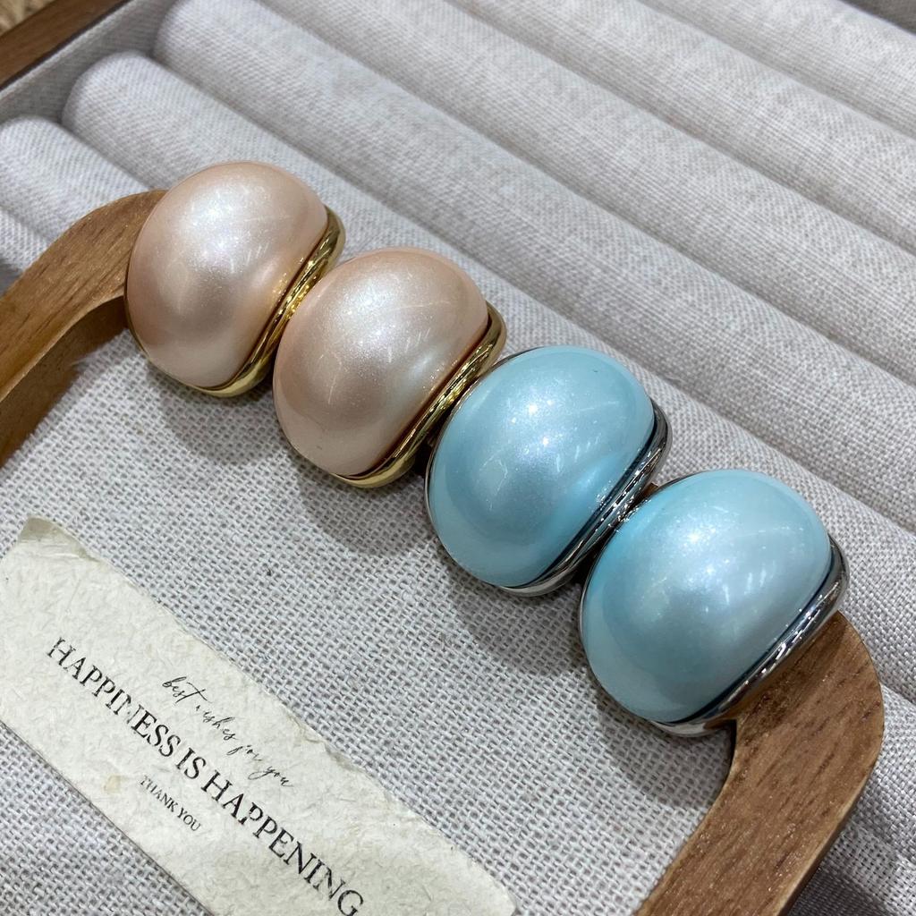 Dopamine Oval C-Shaped Stud Earrings Women'S Light Luxury Resin Design Sense Blue Oil-Dripping Exquisite Earrings
