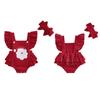 Baby Girl Overalls Romper Christmas Tree/Santa Embroidered Sleeveless Square Neck Corduroy Jumpsuits Headband