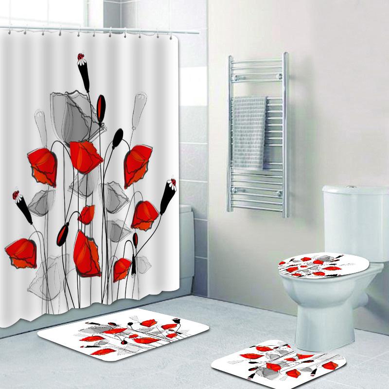 Elegant Bouquet Of Fantastic White Flowers 3D Style Shower Curtain Floral Bathroom Curtains With Bath Rugs Carpet Set Home Decor