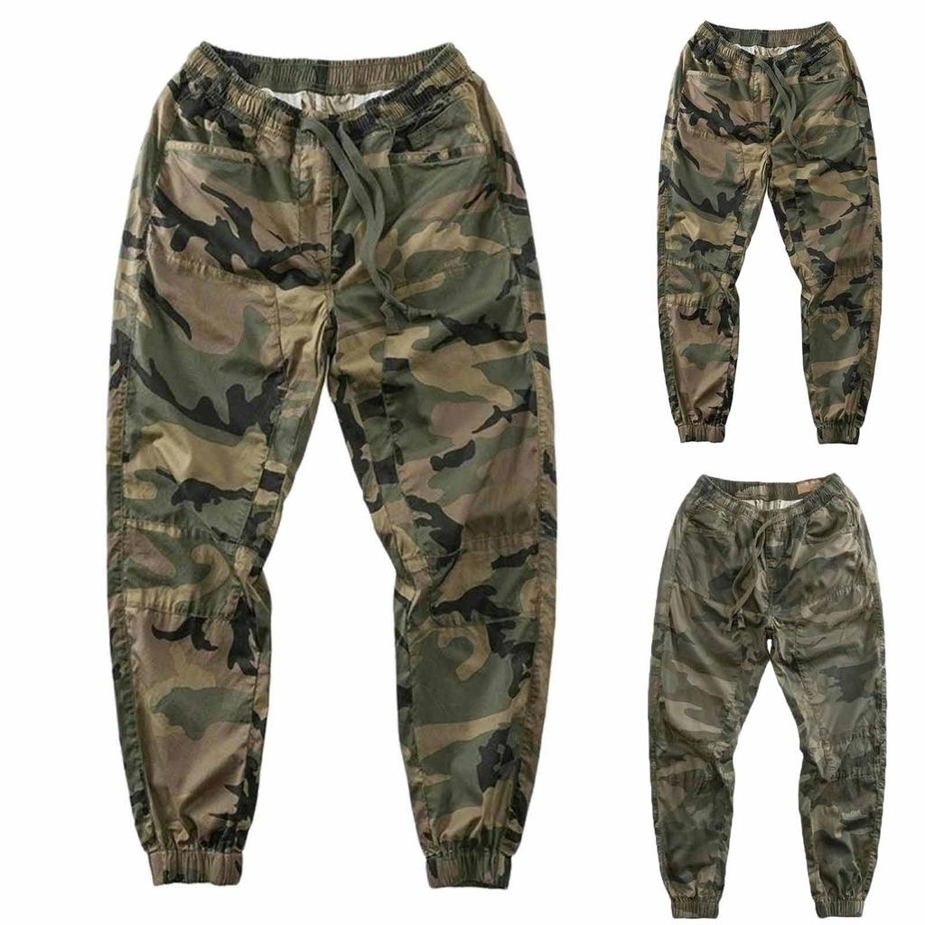 Men's Camouflage Multi-Pocket Cargo Pants Men's Outdoor Drawstring Cargo Pants