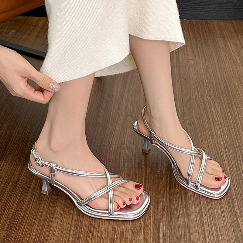 Fashion 2025  Deisgner Narrow Band Sandals Women Soft Bottom Cozy Sandalias Mujer Cross Ankle Strap Kitten Heel Sandalias De Tacón