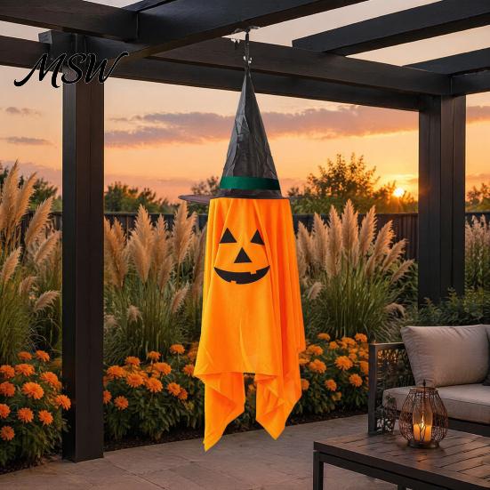 Spooky Home Decorations Cute Halloween Hanging Decor, Pumpkin Ghost Pendant with Party Supplies Wizard Hat, Witch Ornament for Durable Fabric Decor